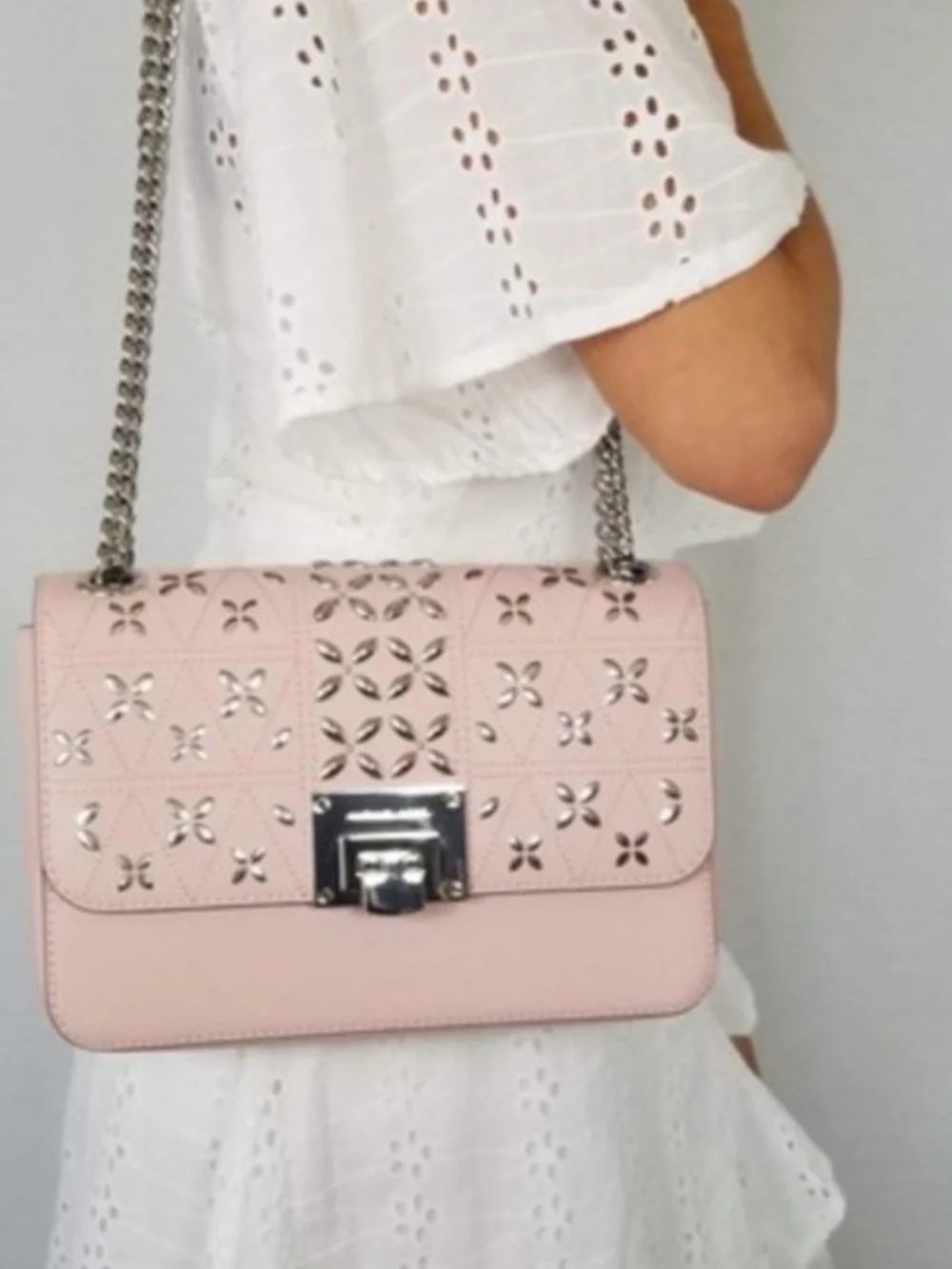 Michael Kors Tina Silvet Studded Shoulder Flap Bag EUC